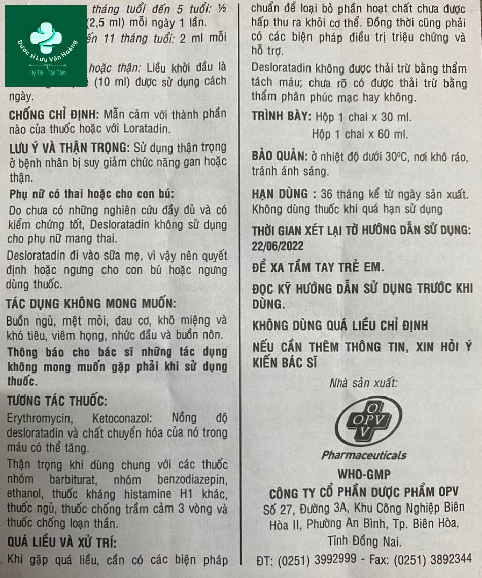 Deslotid Siro 19 Hướng dẫn sử dụng thuốc Deslotid Siro