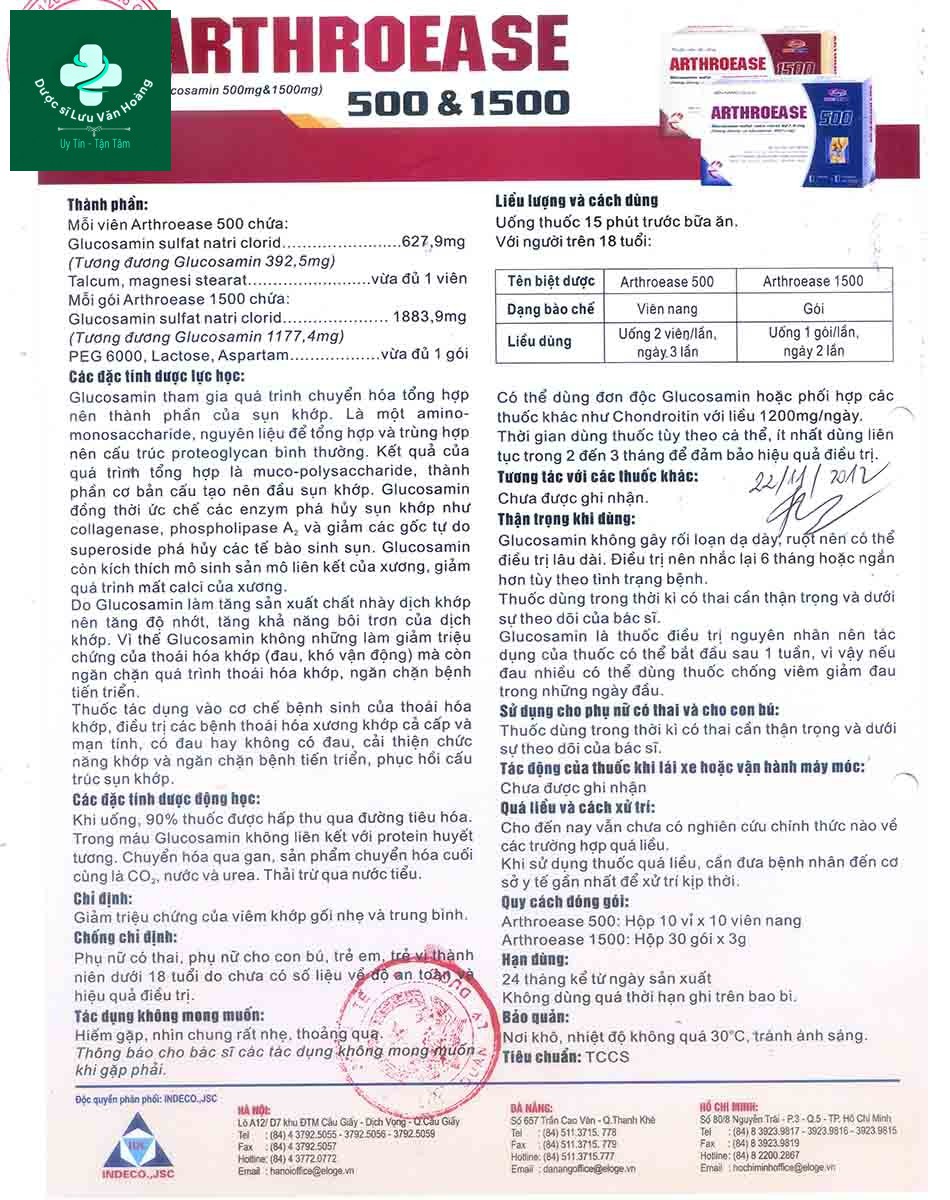 Arthroease 500 6 Hướng dẫn sử dụng thuốc Arthroease 500