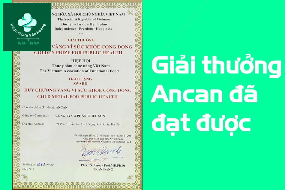 Ancan đạt giải thưởng vàng vì sức khỏe cộng đồng