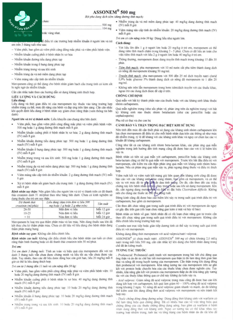 Hướng dẫn sử dụng thuốc Assonem