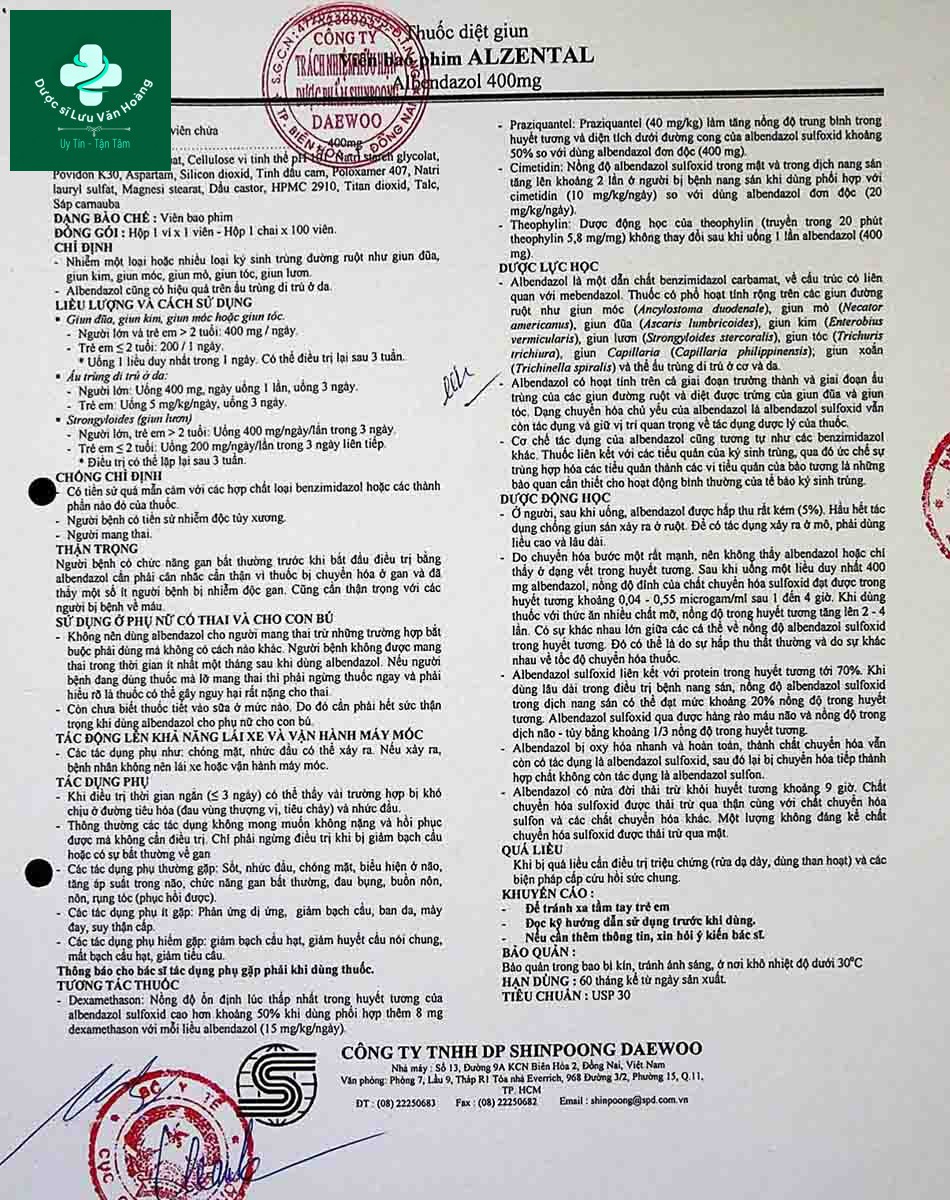 Hướng dẫn sử dụng thuốc Alzental