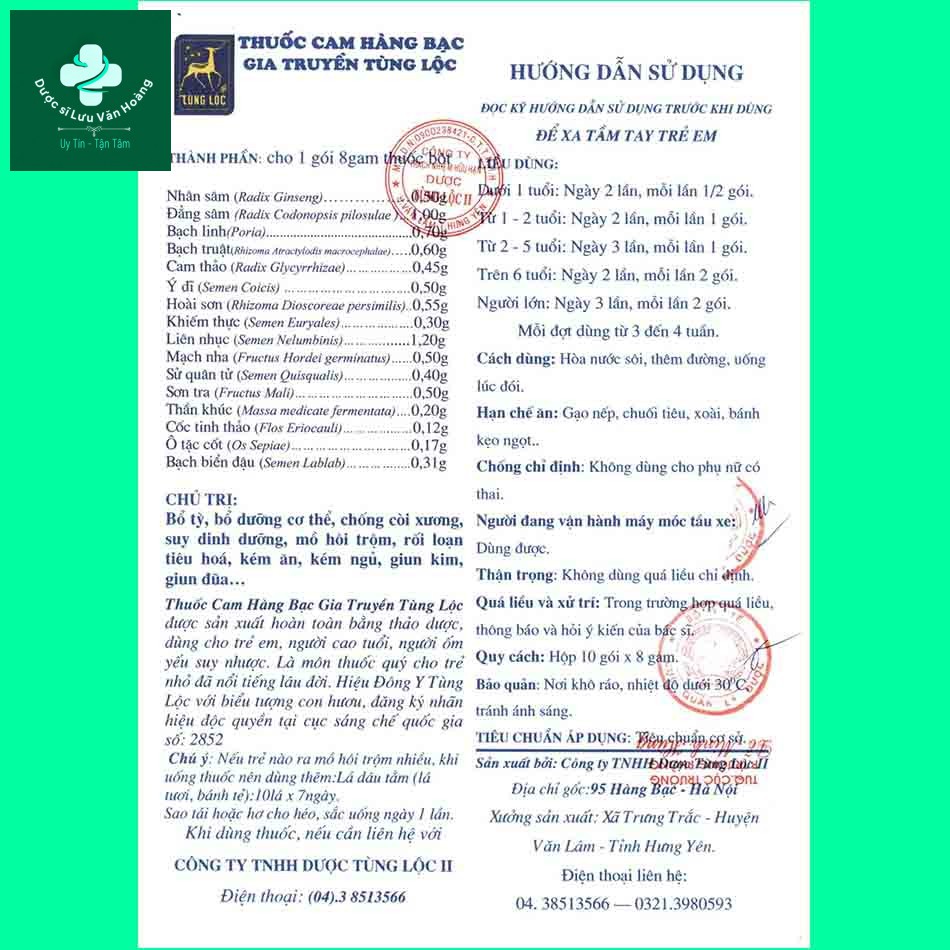Thuốc Cam Hàng Bạc Tùng Lộc 12 Hướng dẫn sử dụng thuốc Cam Hàng Bạc Tùng Lộc