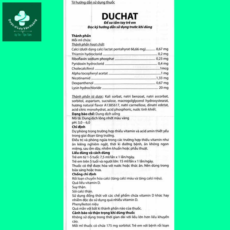 Duchat 7,5ml 15 Hướng dẫn sử dụng thuốc Duchat 7,5ml
