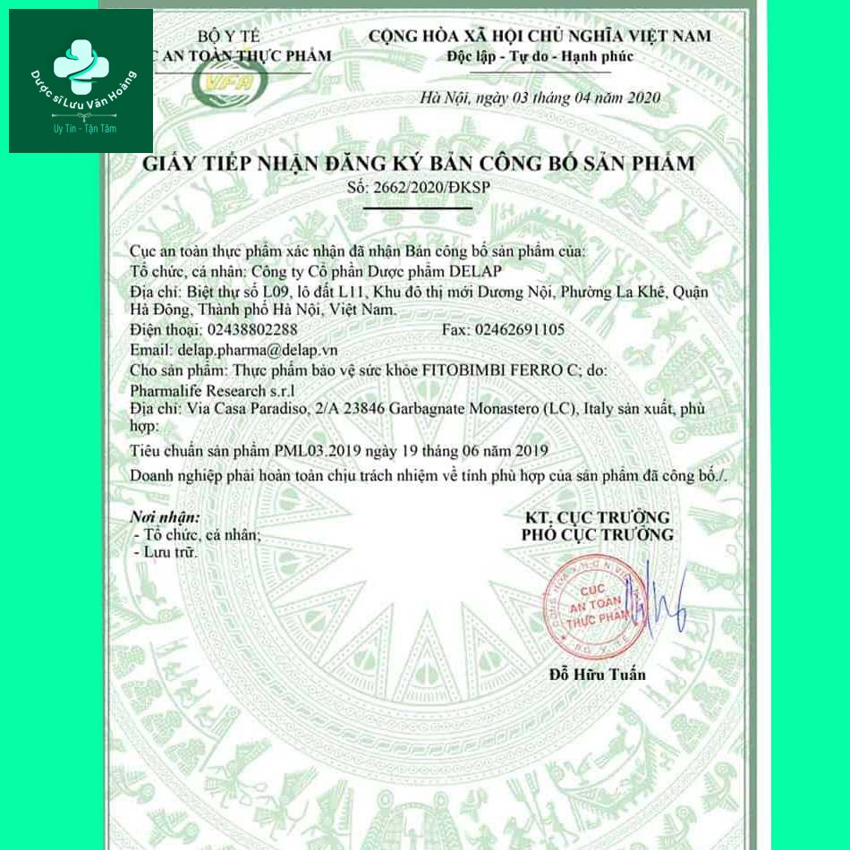 Giây đăng ký sản phẩm Fitobimbi Ferro C