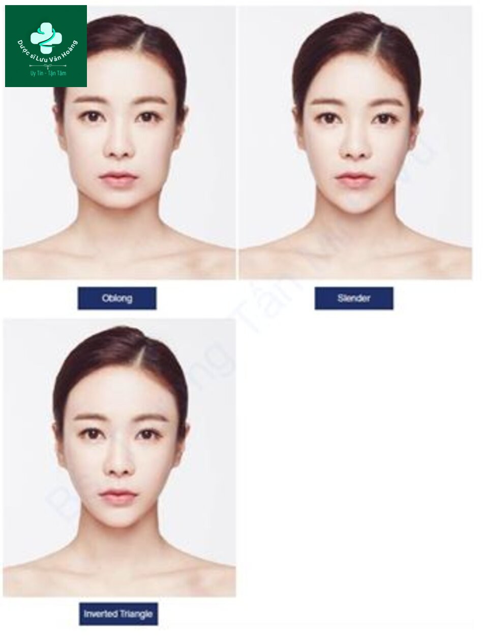 Hình 1.3 Phân tích hình dạng khuôn mặt. Hình bầu dục, hình tròn, hình vuông, hình ngũ giác, hình thuôn, hình chữ nhật và hình tam giác ngược